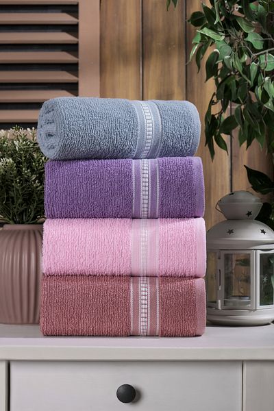 MARLA HOME Velissia Set of 4 Hand-Face Towels |   100% Cotton |   50X90 cm |   Dark Colors