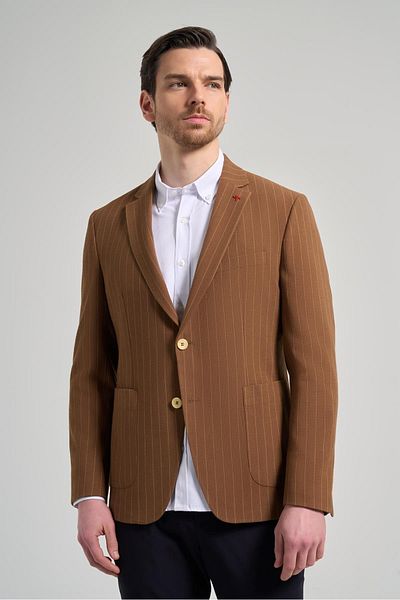 İmza Model în dungi Seersucker Mono Guler Flexibil 6 Drop Slim Fit Jachetă 1002250122