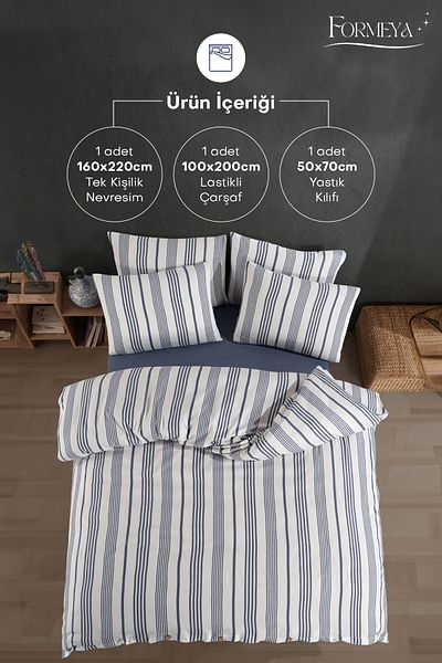 Formeya Bettbezug-Set für Einzelbett, garngefärbt aus Baumwolle, mit Knöpfen und Gummizug (1 Kissenbezug)