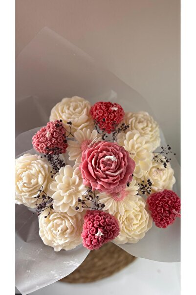 shop Kutu İçerisinde Mor ve Beyaz Renkli Mum Buketi/Demeti