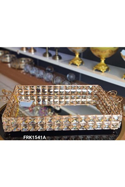 CENGİZ ÇEYİZ Frk Kristal Taşlı Dikdörtgen Cam Tepsi 28x38x5 Cm 1541a