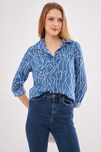armonika Női Indigó vonalmintás hosszú ujjú ing ARM-20Y001002