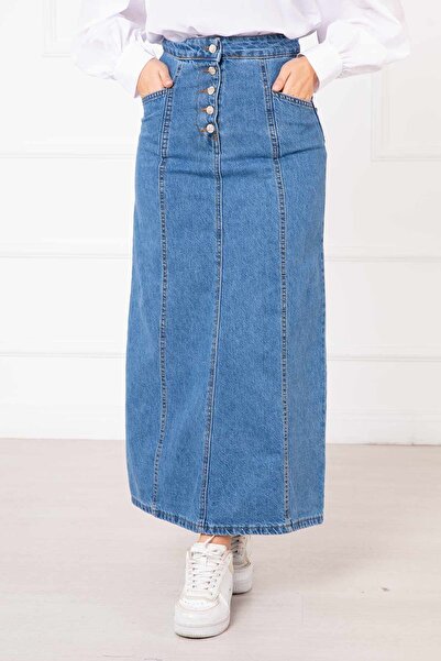 EBRUTESETTÜR Düğmeli Cepli Kot Etek