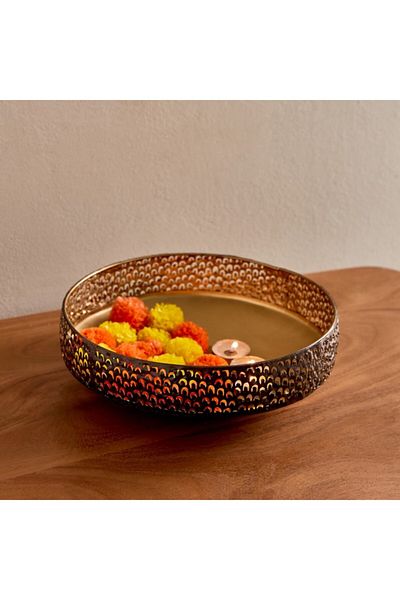 Home Box Corlie Metal Peacock Cutwork Bowl 23x23x6 cm
