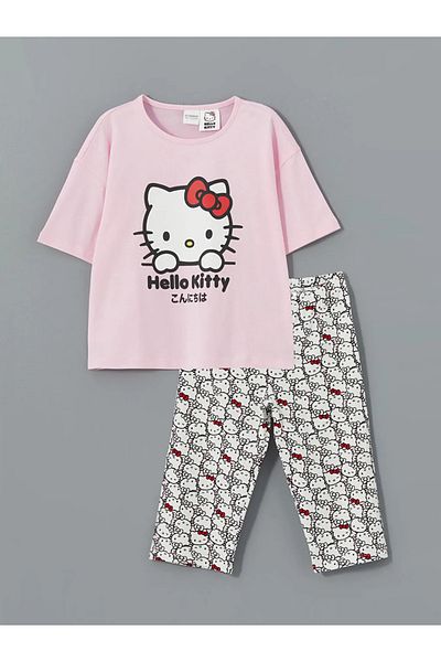 LC Waikiki Lcw Kids Pink Crew Neck Printed Girls' Pajamas Set
