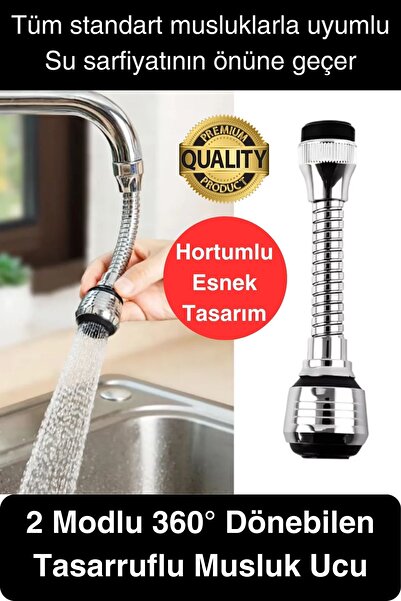 Svein Premium 2 Modlu Hortumlu 360° Dönebilen Perlatör Başlık Mutfak Lavabo Tasarruflu Musluk Ucu Tasarım
