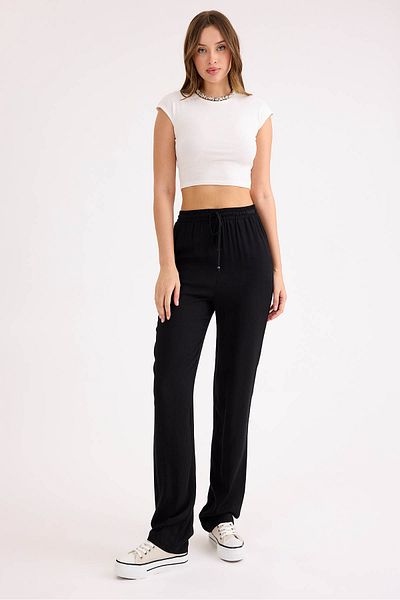 Vitrin Viscose Linen Trousers with Lace-Up Waist