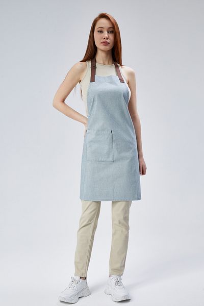 Monki Haus Gray Apron with Blue Stripes - Cafe, Barista, Hairdresser, Kitchen, Chef, Chef, Painter and Florist Product