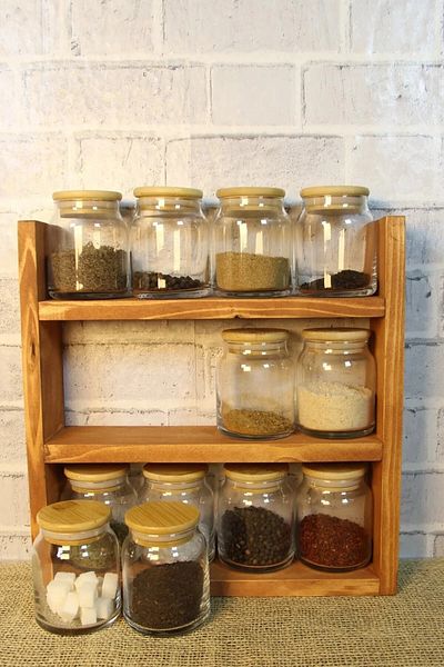 PAKÇAM KERESTE Wooden Spice Rack Stand Countertop Organizer Wooden Shelf Spice Rack