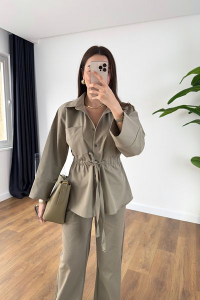 BİRCANÇİL Olson Green Waist Tie Shirt Pants Set