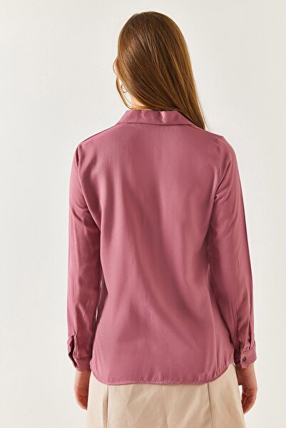 armonika Kadın Gül Kurusu Uzun Kollu Düz Gömlek ARM-18Y001176