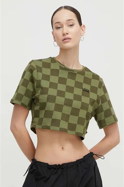 Vans Dámské khaki tričko Checker Crew Crop Ii