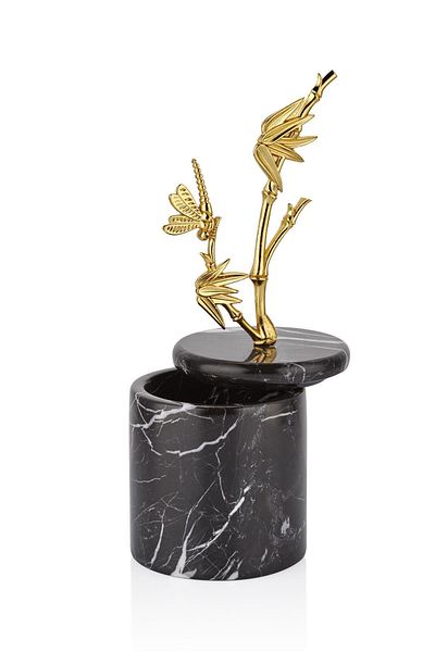 SETABIANCA Evza Marble Pedestal Decoration Box with Bamboo Branches 9*9*23 cm
