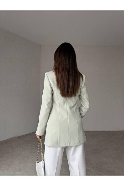 Genel Markalar Kadın Çift Düğme Atlas Kumaş Ceket