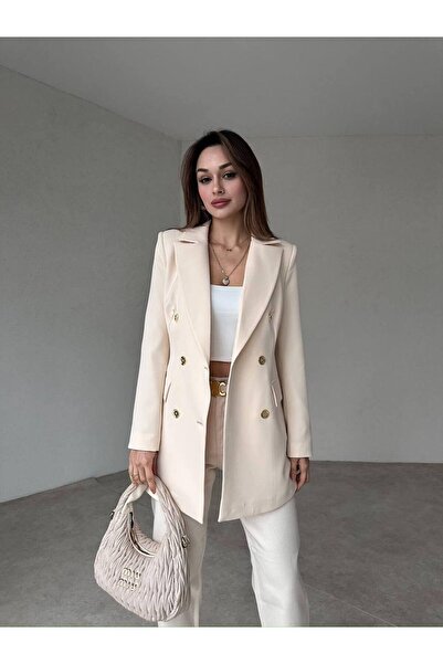 Genel Markalar Kadın Çift Düğme Atlas Kumaş Ceket