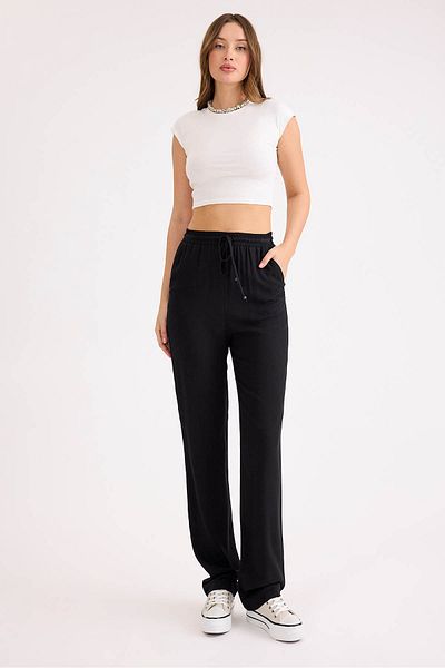 Vitrin Viscose Linen Trousers with Lace-Up Waist