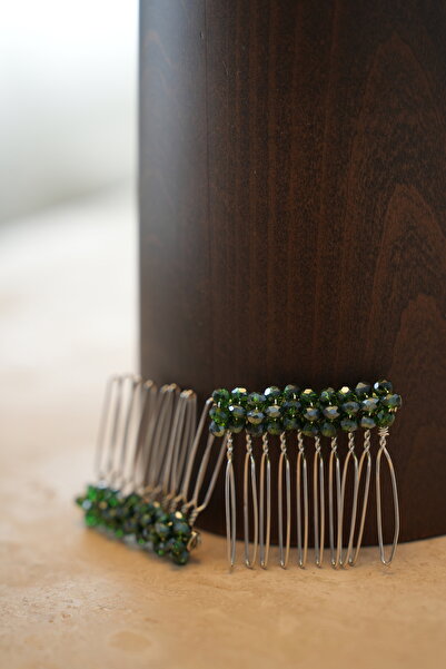 İstoria Bridal 2 τεμάχια πράσινη μίνι αγκράφα με χτένα, ασημένια αγκράφα με χ...