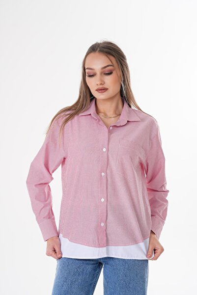 ŞİMAL Women's Line Print Double Look Single Pocket Detailed Shirt 250223   -