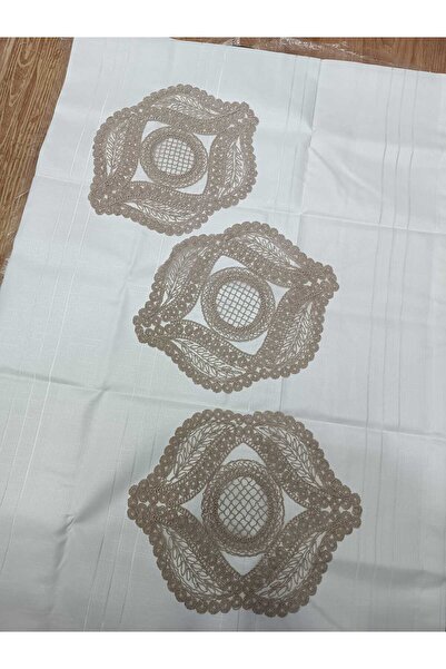 S.Y Corded Embroidered Ovel 3-Piece Coffee Table Cover