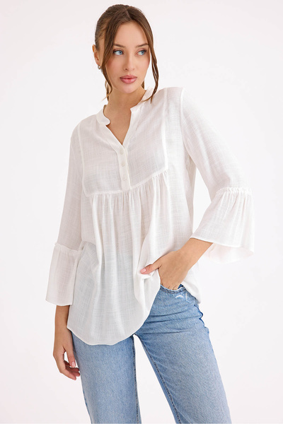 Vitrin Μπλούζα με λεπτομέρεια από βισκόζη με κουμπιά με βολάν