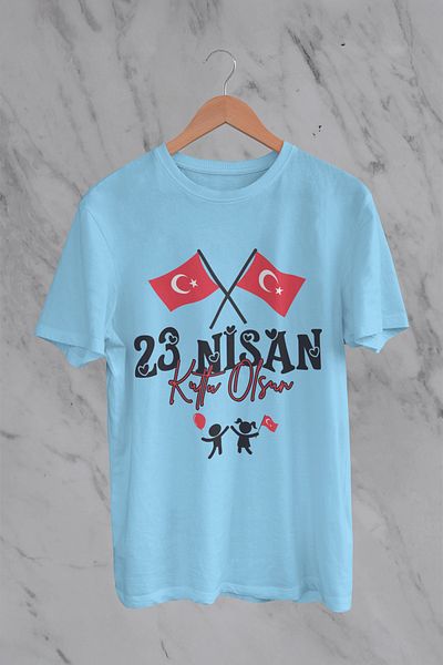 MYADA 23 aprilie Tricou pentru copii cu steagul scris fericit