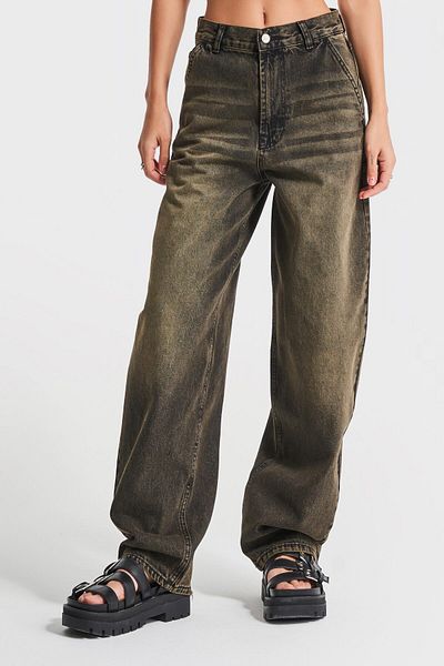 its basic Women's Khaki Jeans Color 4S5-86 Skater Fit Loose Fit 100% Cotton Mid Waist Denim Jeans