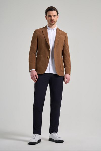 İmza Model în dungi Seersucker Mono Guler Flexibil 6 Drop Slim Fit Jachetă 1002250122
