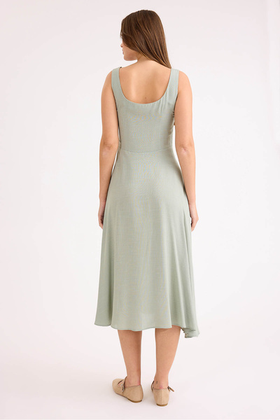 Vitrin Zero Sleeve Viscose Linen Midi Dress