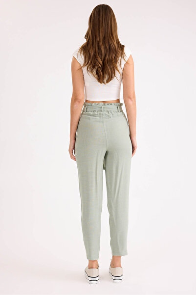 Vitrin High Waist Belted Viscose Linen Trousers