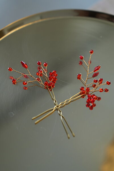 İstoria Bridal قطعتان من مشابك الحناء باللون الأحمر والذهبي، وإكسسوارات شعر ا...