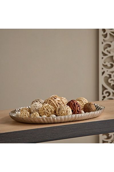 Home Box Ausie Aluminium Sparkle Ribbed Oval Platter 42x28x3 cm
