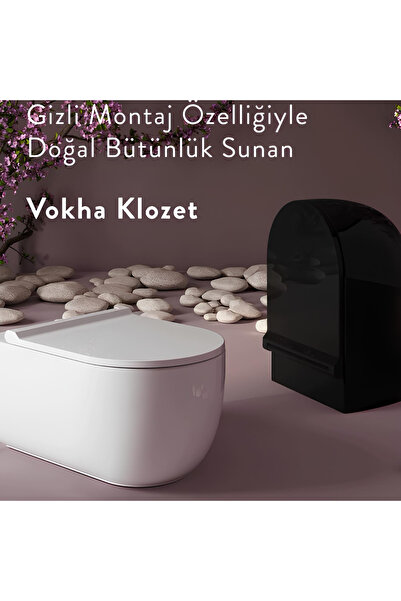 Bien Vokha Kanalsız Siyah Asma Klozet, Vokha Duroplast Siyah Yavaş Kapak