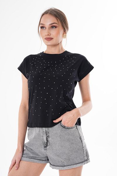 ŞİMAL Women's Stone Detailed Crew Neck Oversize T-Shirt 250063   -