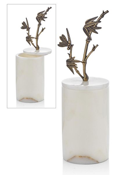 SETABIANCA Evza Marble Pedestal Decoration Box with Bamboo Branches 9*9*30 cm