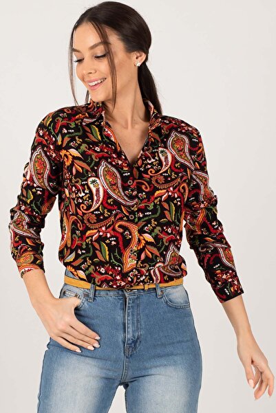 armonika Women's Black Patterned Long Sleeve Shirt ARM-22K001123