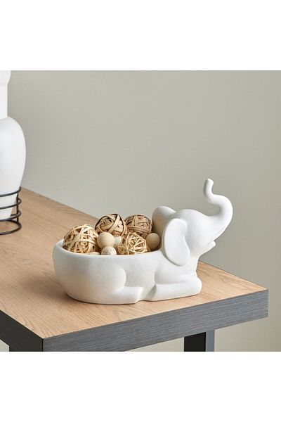 Home Box Wren Polyresin Ceramic Elephant Decorative Mini Platter 28x16x17 cm