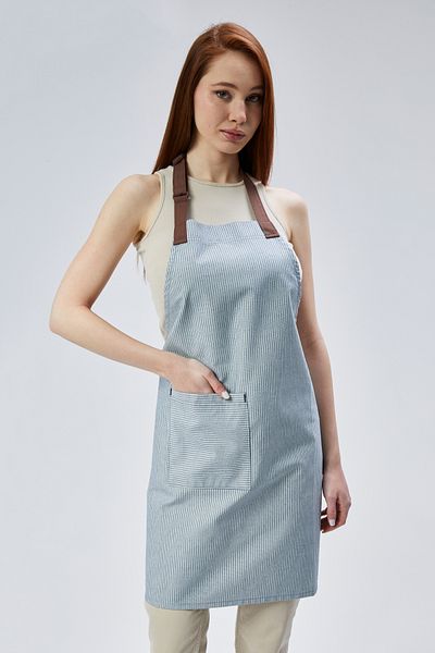 Monki Haus Gray Apron with Blue Stripes - Cafe, Barista, Hairdresser, Kitchen, Chef, Chef, Painter and Florist Product
