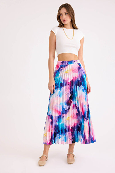 Vitrin Self Patterned Pleated Midi Skirt