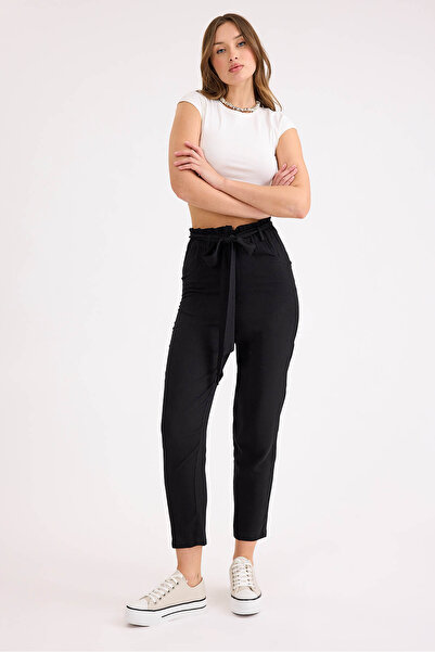Vitrin High Waist Belted Viscose Linen Trousers