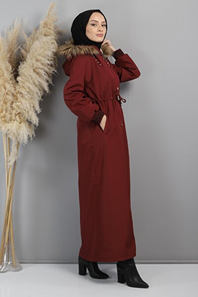 Modamihram Vínový kabát s kapucí a žebrováním – 15500 Mi̇h