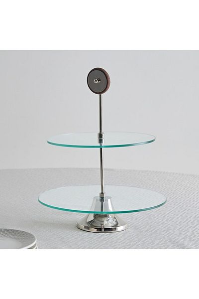 Home Box Aura 2-Tier Glass Serving Platter with Wheel Stem 30 cm