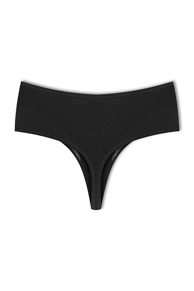 HNX Black Front Double Layer Lined Lace High Waist Cotton Thong Women's Panties