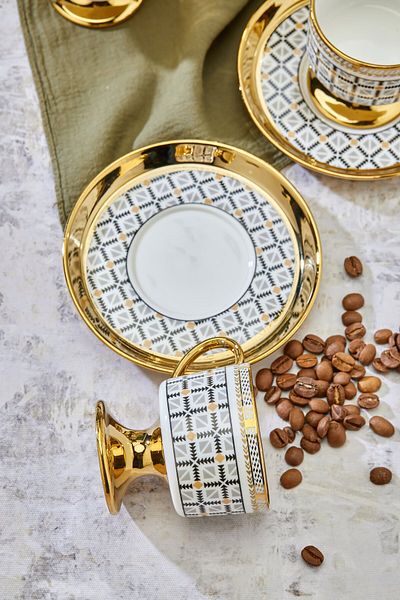Cooker Luxury 6-Piece Gold Gilded Legs Porcelain Coffee Cup Set - Stylish & Special Presentation