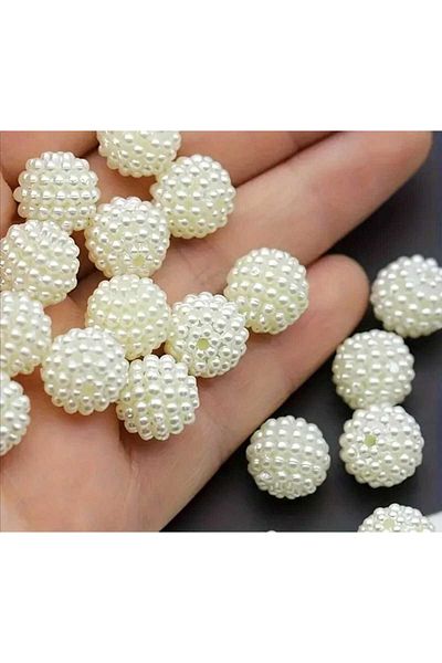 yiğit aksesuar Cream Colored 50 Pcs Bracelet Necklace & Hair Accessory - Acrylic Bayberry Beads Material