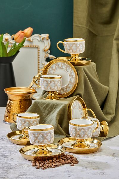 Cooker Luxury 6-Piece Gold Gilded Legs Porcelain Coffee Cup Set - Stylish & Special Presentation