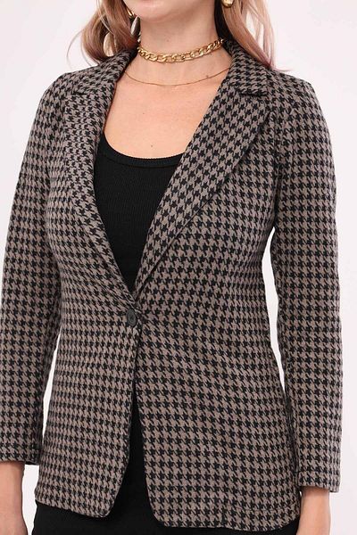 armonika Dámská bunda s jedním knoflíkem se vzorem norek Houndstooth ARM-20K001121