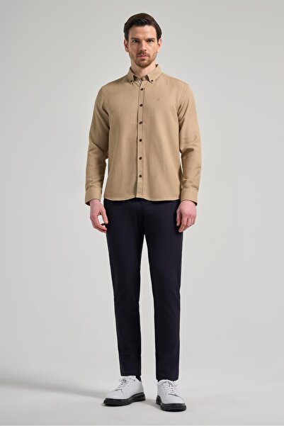 İmza Uzun Kol Desenli Armürlü Düğmeli Yaka Cepsiz Pamuklu Casual Slim Fit Gömlek 1004250206