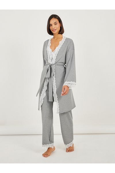 Styli Pack of 3 - Lace Trim Cami- Pyjama and Robe