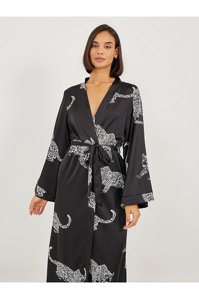 Styli Satin Jaguar Print Robe