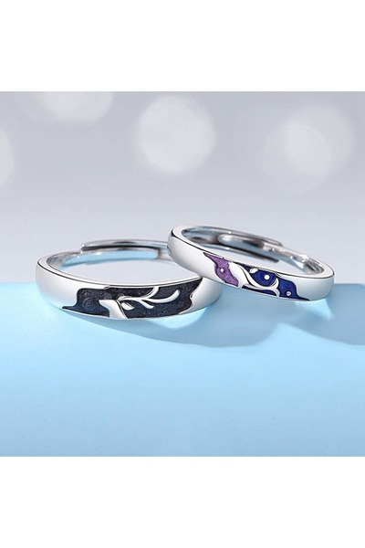 MURASSA BUTİK 925 Ayar Geyik ve Yunus Çift Yüzüğü Sevgili Yüzüğü Söz Yüzüğü N...